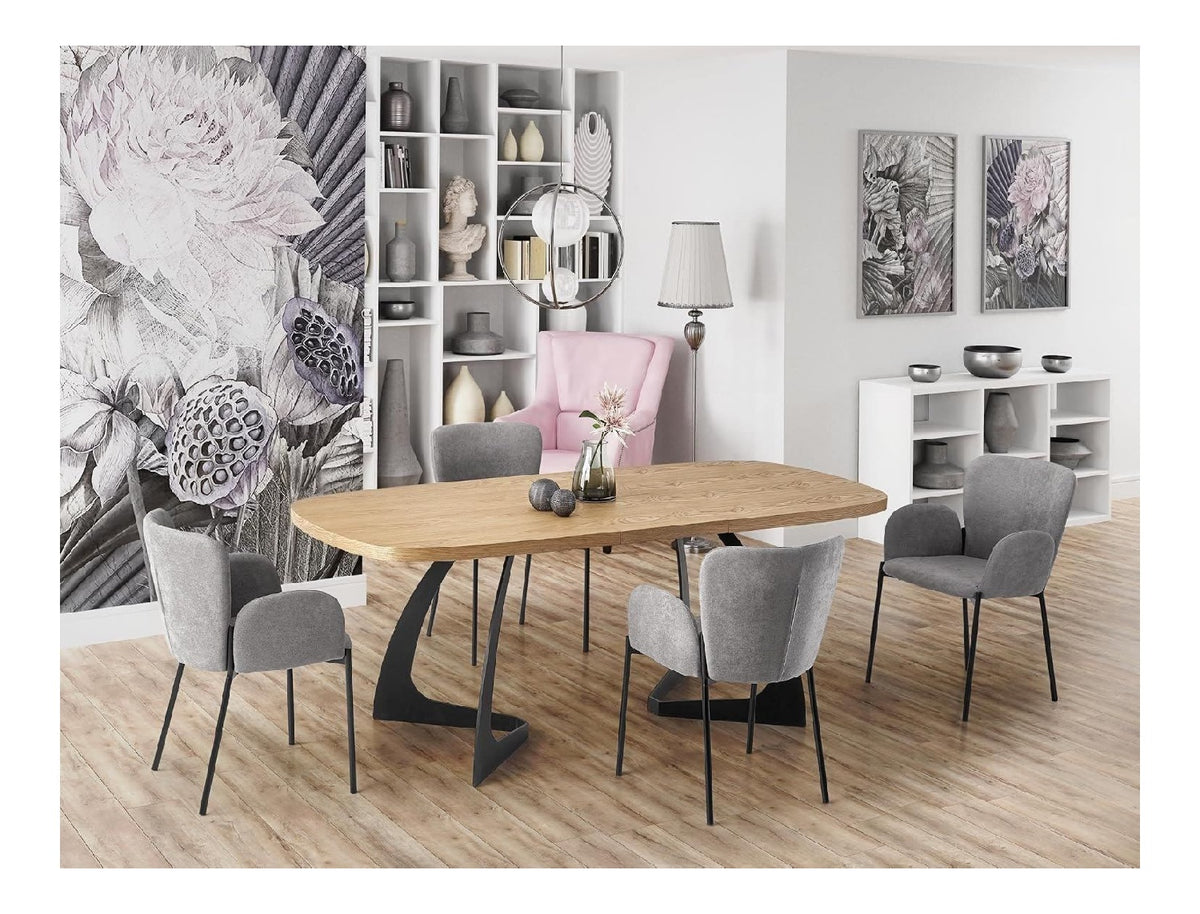 Design Esstisch HAV-111 Eiche Natur - Schwarz matt ausziehbar 160-200