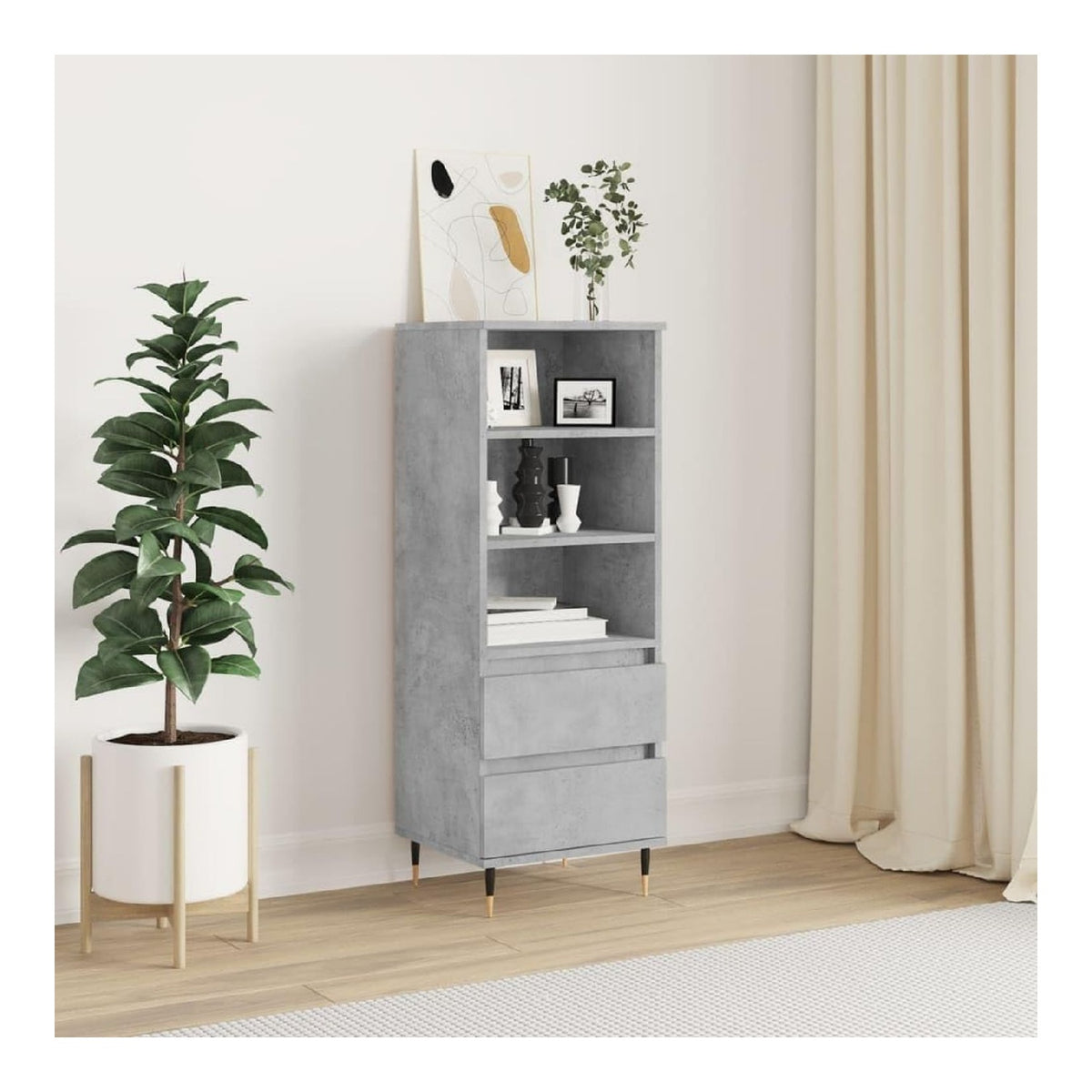 Schranke & Aufbewahrung, Buffets & Sideboards, Highboard Betongrau, 40 x 36 x 110 cm, Holzwerkstoff