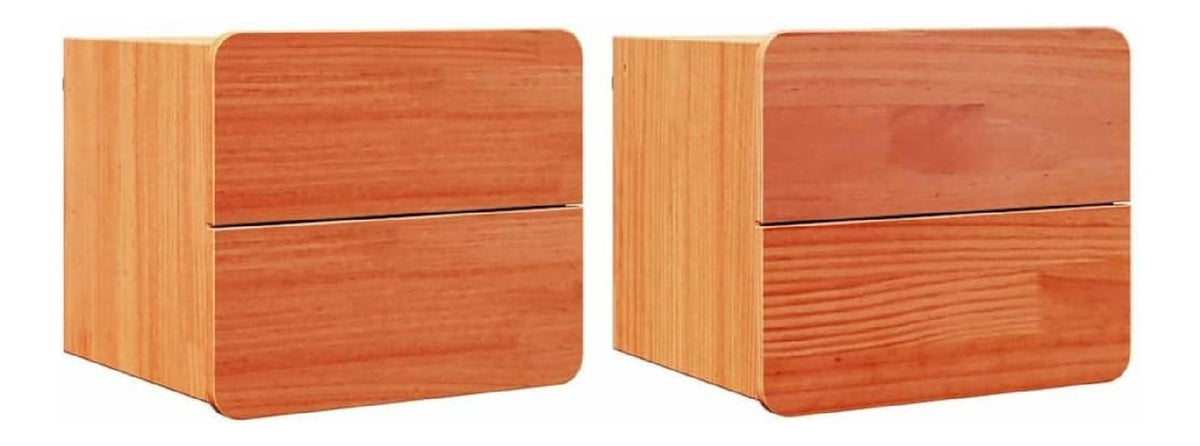 Wandnachttisch 2er Set Braun 39x33x33 cm Massivholz Kiefer