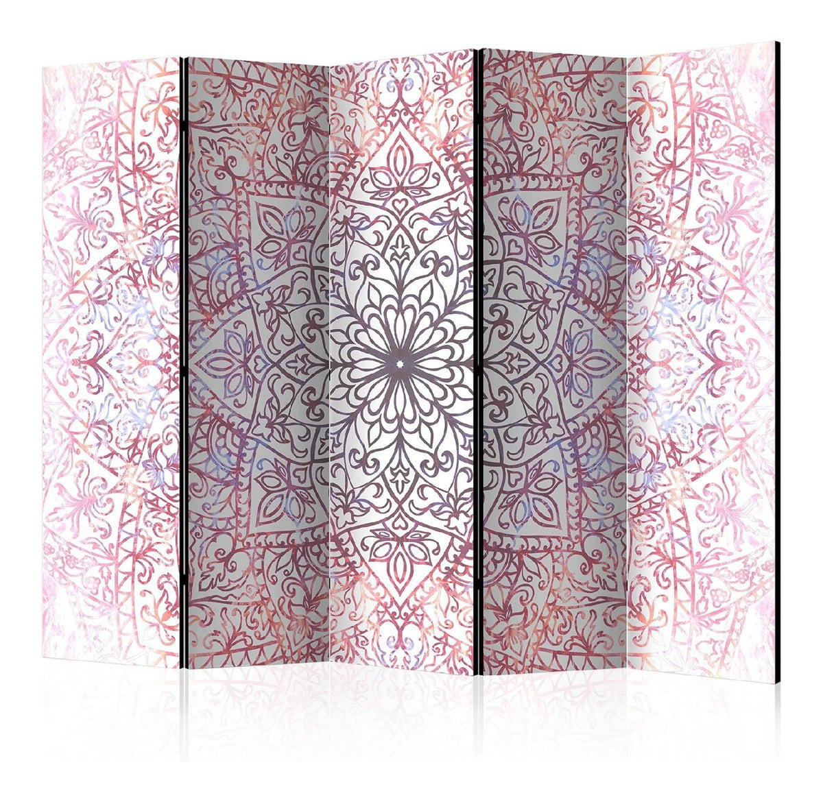 RAUMTEILER/PARAVENT B&D XXL Raumteiler Mandala Ornament Foto Paravent 225x172 cm beidseitig auf Vlies-Leinwand Bedruckt Trennwand Spanische Wand Sichtschutz Raumtrenner Home Office wei Rose