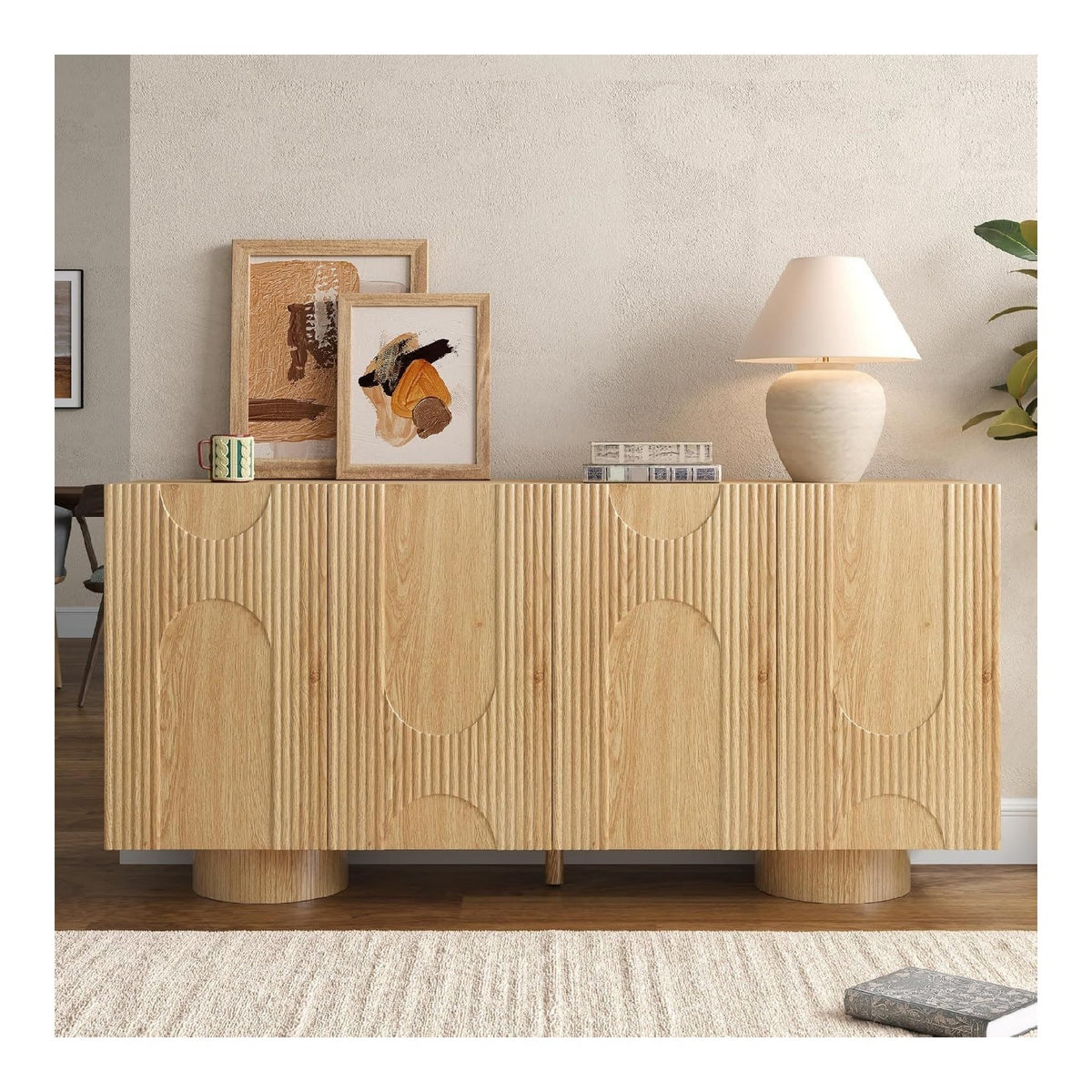Schuhschrank, vierturig, hohenverstellbaren Boden, Holzoptik, geschlossener Aufbewahrungsschrank, Sideboard, Mehrzweck, fur Flur, Naturlich