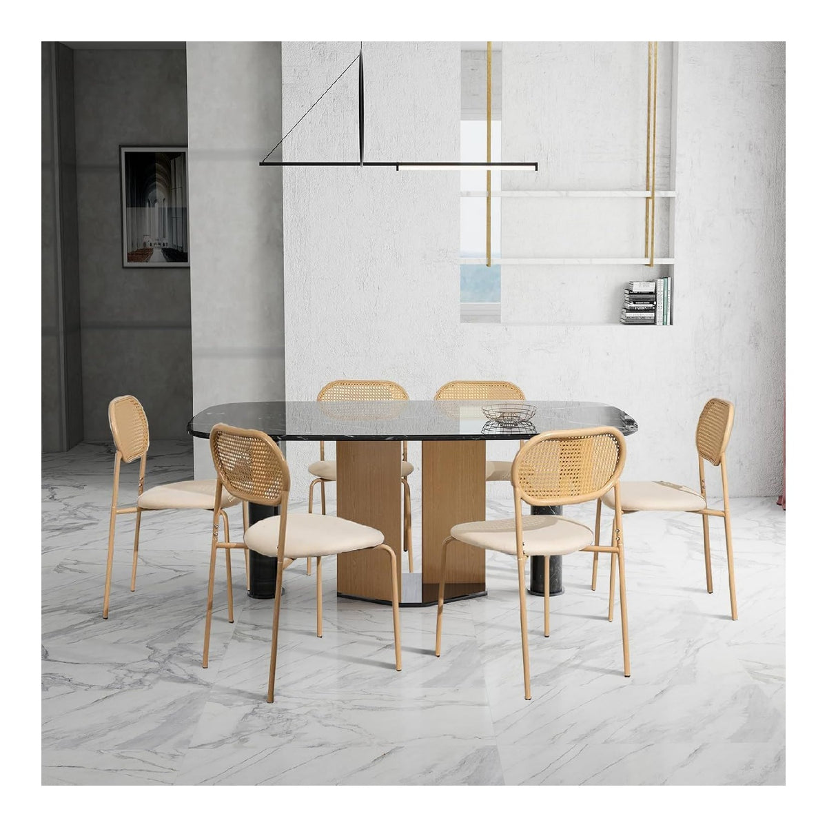 Esszimmerstuhl, 6 Stuck, Rattanstuhl, Esszimmerstuhl mit Ruckenlehne aus Rattan, Kuchenstuhl, fur Esszimmer, Wohnzimmer, Schlafzimmer (Holzfarbe, 6 Stuck)