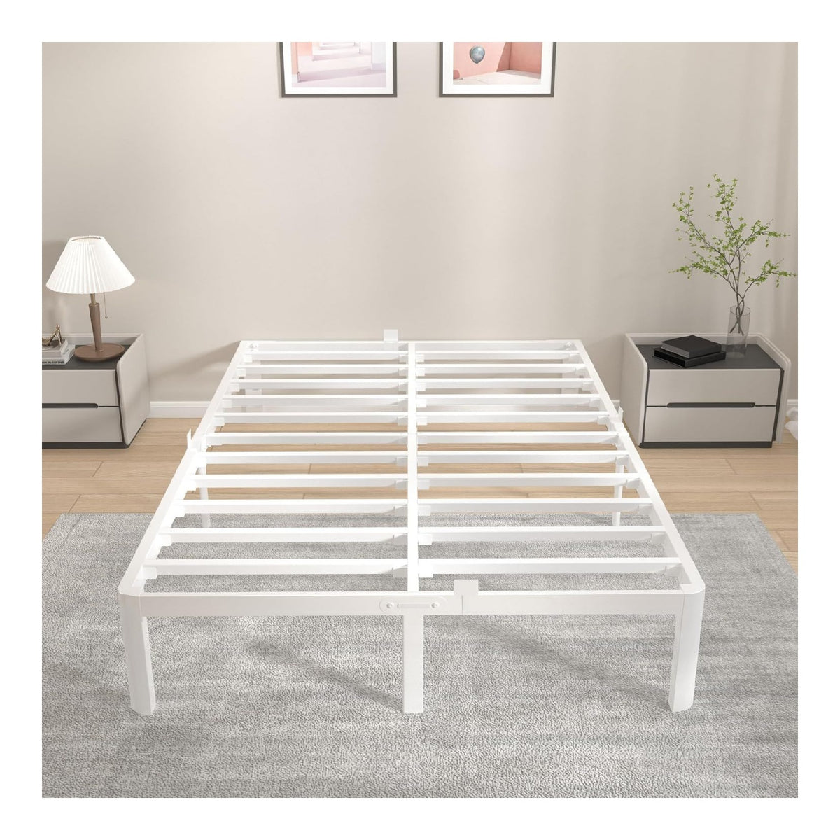 Doppelbett 135 x 190 cm, wei es Gestell mit Antirutsch-Pattinen und Stauraum (35,5 cm), ideal fur Schlafzimmer und Gastezimmer