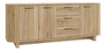 FORMSWIFT Kommode 220, Skandi-Stil Kommode mit Lamellendetails, runde Kanten, 3-turig, 3 Schubladen, Holzwerkstoff, Mauvella Eiche Holzdekor, 219,5 cm breit x 88,1 cm hoch x 50,2 cm tief