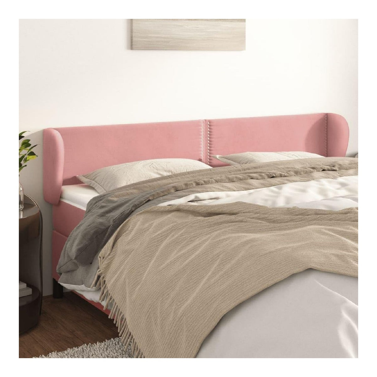 Rosa Kopfteil mit Ohren, 203x23x78/88 cm, Samt Stoff, Hohenverstellbar, Polsterbett-Kopfteil, Schlafzimmer-Mobel fur Komfort und Eleganz