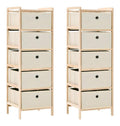 Aufbewahrungsregale mit 5 Stoffkorben 2 STK. Beige Zedernholz, Sideboard Wohnzimmer, Kommode, Kaffeebar Mobel, Kuchenkommode, Anrichte Kuche, Kuchen Mobel