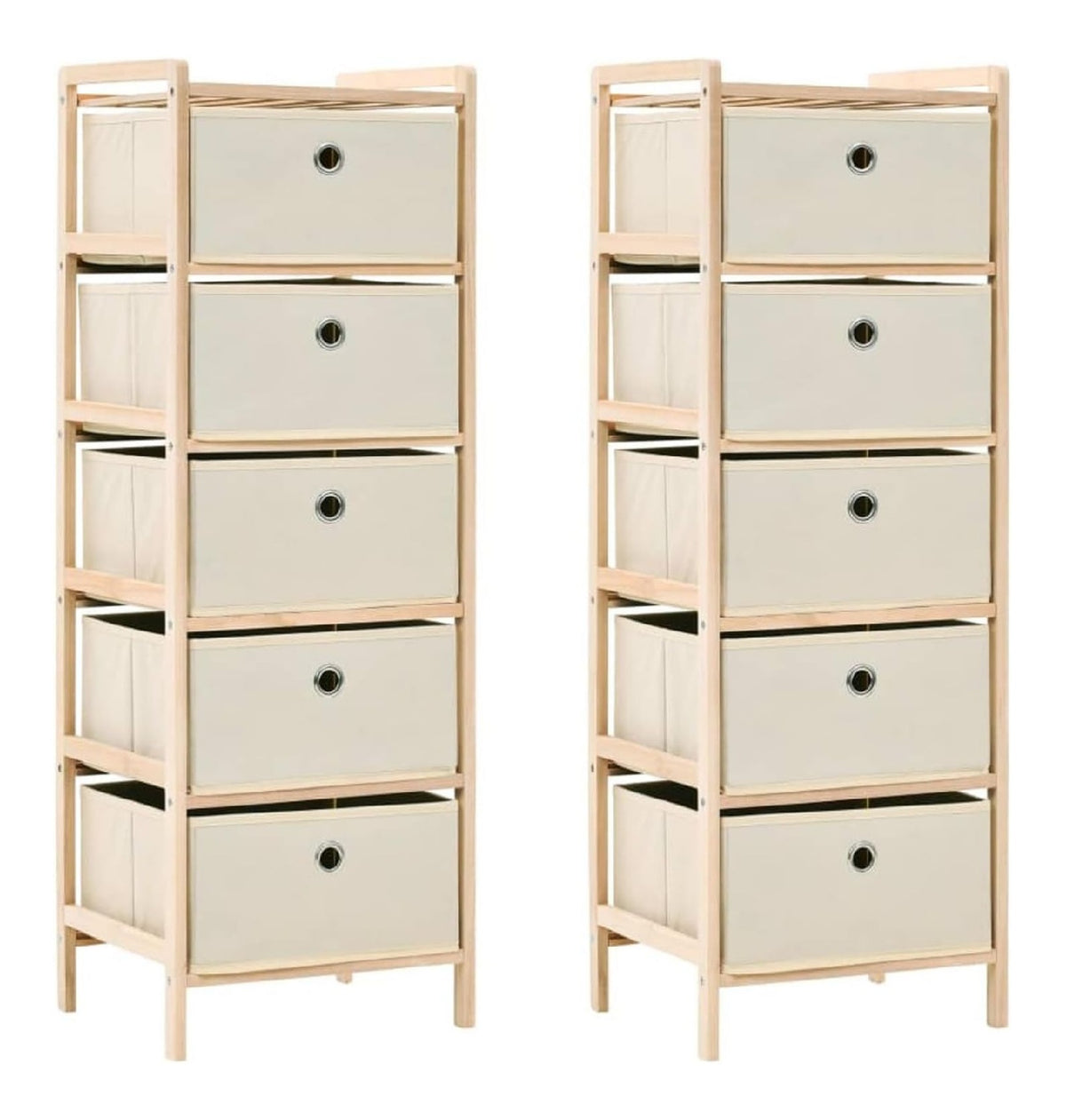 Aufbewahrungsregale mit 5 Stoffkorben 2 STK. Beige Zedernholz, Sideboard Wohnzimmer, Kommode, Kaffeebar Mobel, Kuchenkommode, Anrichte Kuche, Kuchen Mobel