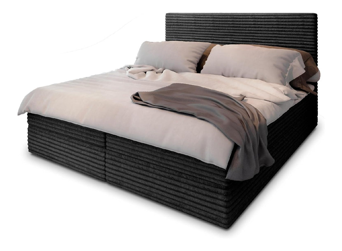 Boxspringbett PISA 160x200 cm Komplett-Set mit Matratze und Topper, Polsterbett mit Zwei Bettkasten -Schwarz, TILIA 100