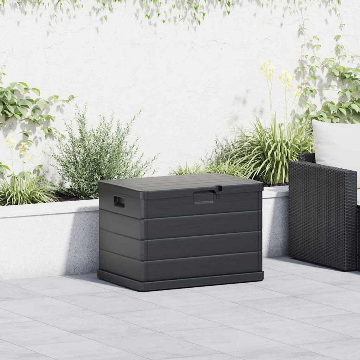 Hochwertige Gartenlagerbox anthrazit 77 5 x 54 5 x 53 cm Robuste Plastik Aufbewahrungsbox geeignet f¨¹r Terrasse Gartenmoebel Kissen Pool Zubehoer Werkzeug Abschliessbar witterungsbest?ndig Variante 60