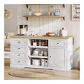 Kucheninsel Wei mit Klappbarer Erweiterungsplatte Sideboard mit 5 Schubladen 150cm Buffet-Schrank mit 2 Ausziehboden Anrichte mit Gummiholz-Furnier Landhaus Kommode fur Esszimmer Flur