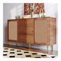 Goeria Kommode mit 2 Turen und 3 Schubladen, Rattan Turkommoden mit Schubkasten, fur Wohnzimmer Schlafzimmer, Verstellbare Ablage, Nussbaum (150 x 40 x 90cm/mit 2 Turen und 3 Schubladen)