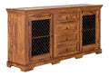 Sideboard Merlow 178 x 85 x 43 cm Akazie Massivholz Anrichte 2 Turen Metallgitter 4 Schubladen fur Esszimmer Wohnzimmer oder Heimburo