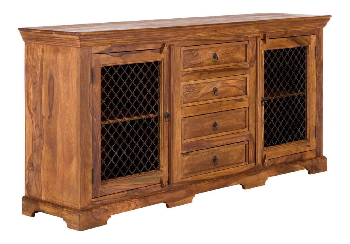 Sideboard Merlow 178 x 85 x 43 cm Akazie Massivholz Anrichte 2 Turen Metallgitter 4 Schubladen fur Esszimmer Wohnzimmer oder Heimburo