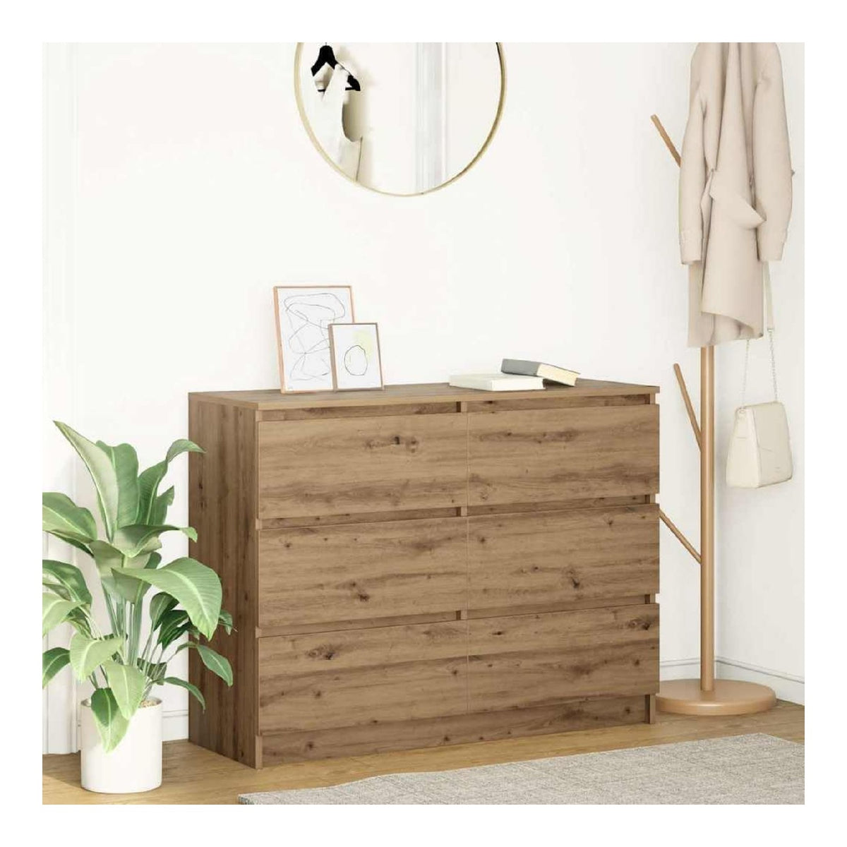 Sideboard Artisan-Eiche Holzwerkstoff 100 x 35 x 76 cm, Anrichte mit Stauraum, Kommode, Buffet Schrank fur Wohnzimmer, Esszimmer, Kuche, Flur und Eingangsbereich