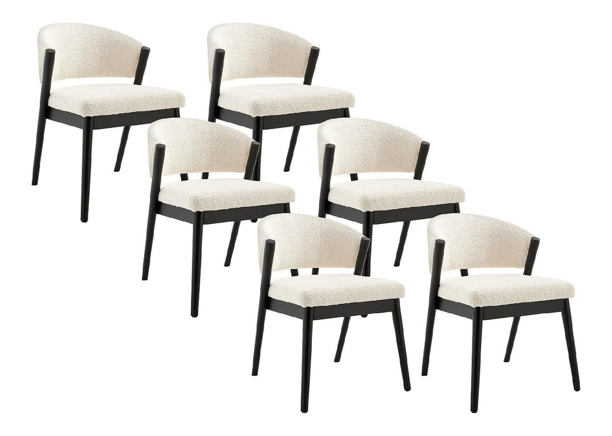 6 Stuhle aus Frottee-Stoff und Gummibaumholz, Schwarz - Wei - ZELVYN - Esszimmer