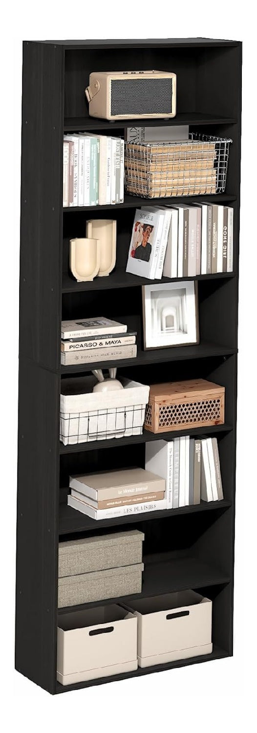 Basic 8-stockiges Offenes Regal-Bucherregal, Bucherregal, Aufbewahrungsorganizer, 23 x 60 x 180 cm, Espresso