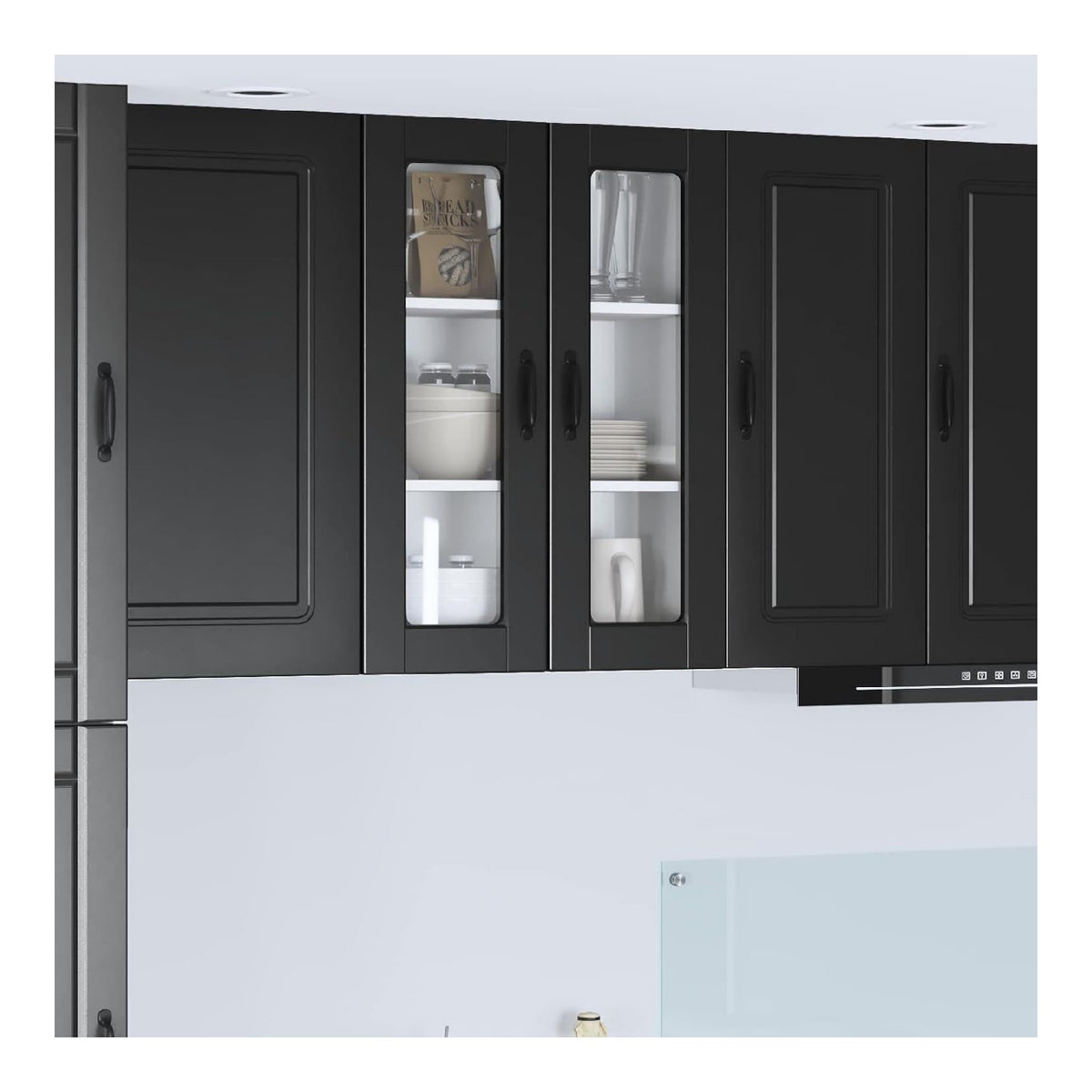 Kuchen-Wandschrank Porto Wandglas-Schrank Holzwerkstoff Schwarz