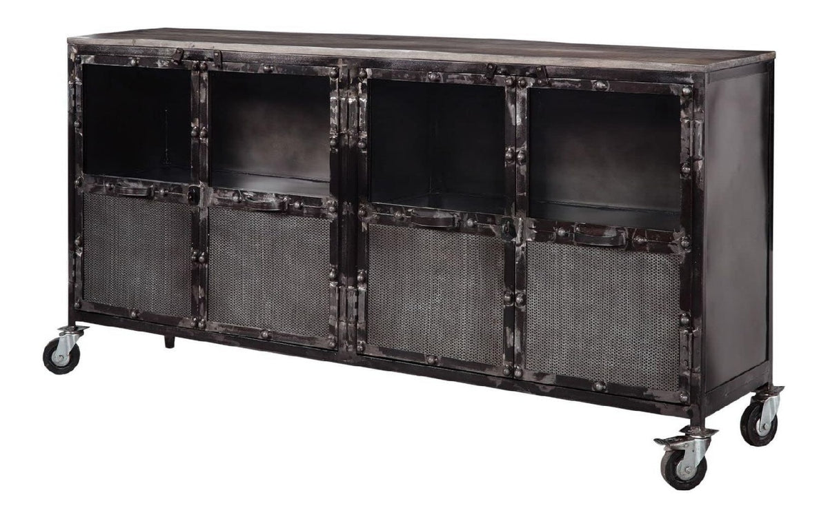 Heavy Industry Sideboard aus Massivholz #115 aus Mangoholz - Grau, lackiert 4 Facher mit Turen 180x40x90 cm Kommode TV-Sideboard TV-Board