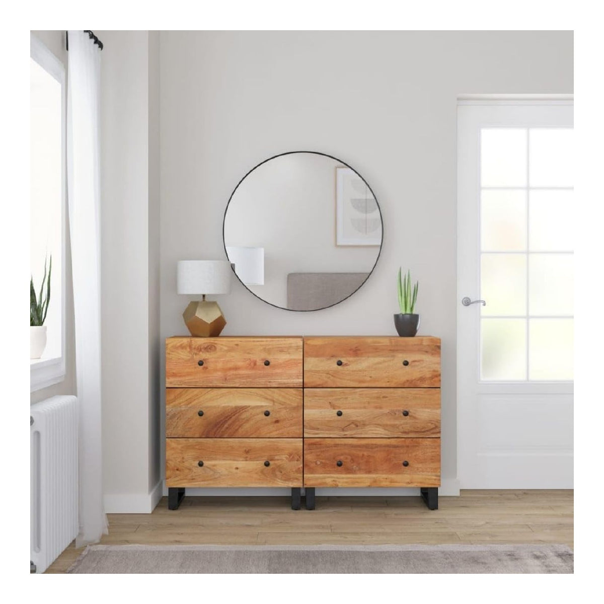 Sideboards 2 STK. 60x33x75 cm Massivholz Akazie,Braun,49.8KG