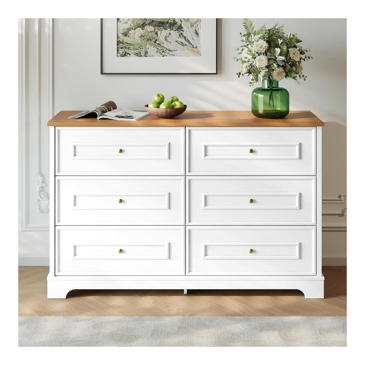 Modernes Sideboard mit sechs Schubladen, minimalistisches Design, geeignet fur Wohnzimmer, Esszimmer oder Flur. Ma e: 120 x 40 x 76 cm