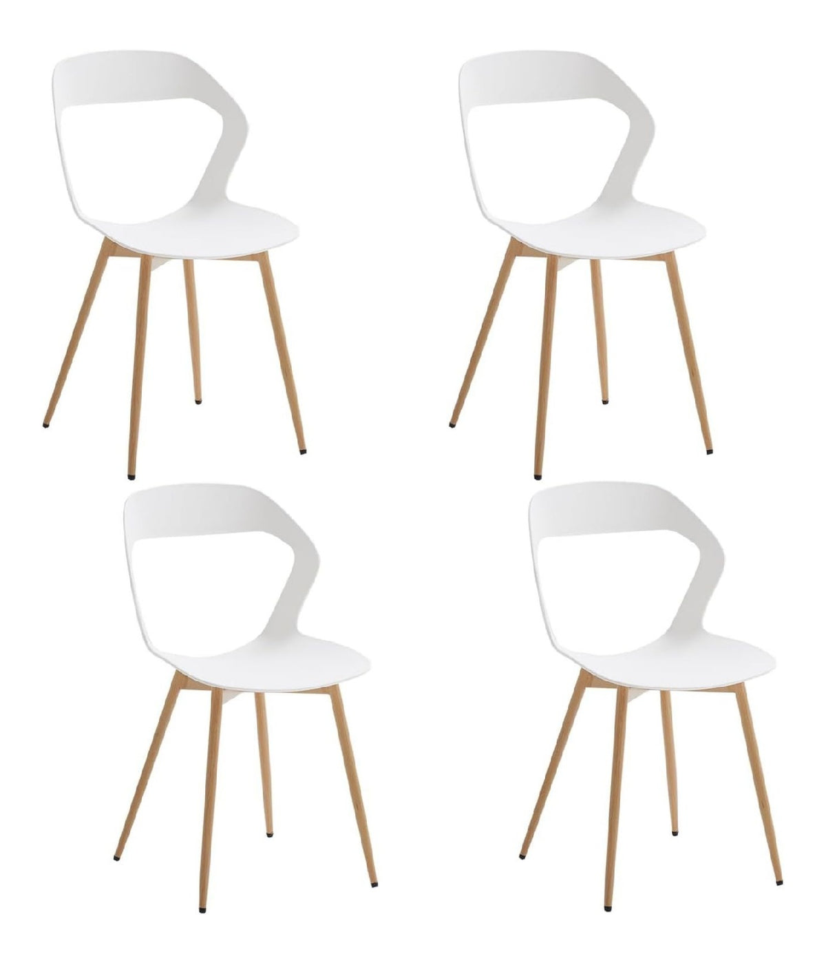 4er Set Nordisches Esszimmerstuhlt, Kuchenstuhl, Mit Metallbeinen, Gro es Hohlrucken-Design, Geeignet fur Wohnzimmer, Esszimmer, Freizeitzimmer - Wei + Holz
