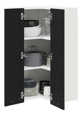 Hangeschrank Kuchenregal Ecke mit 2 Turen, Holzwerkstoff in Schwarz-Eiche/Wei , 57x57x100 cm, moderner Eckschrank fur organisierte Kuche