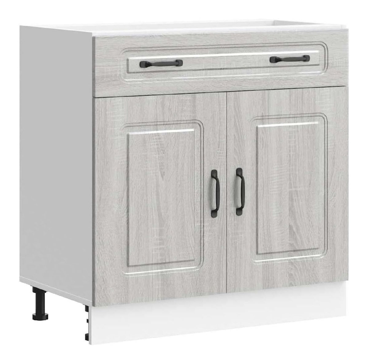 Kuchenunterschrank Kalmar Grau Sonoma Holzwerkstoff mit verstellbaren Fu en, 80 x 46 x 81,5 cm, Kuchenschrank mit Schubladen, moderner Buffetschrank, praktischer Vorratsschrank fur Kuche