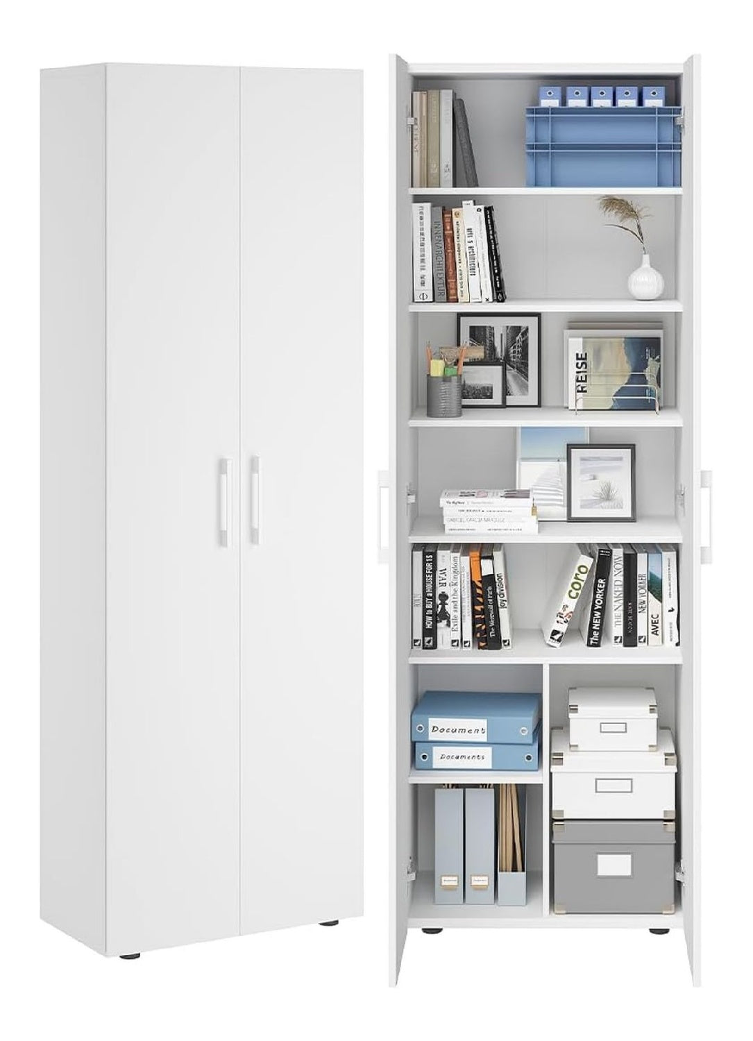 Bellamio Apol Aktenschrank 60 cm breit, Wei , 8 Facher, Doppelturen, Holz