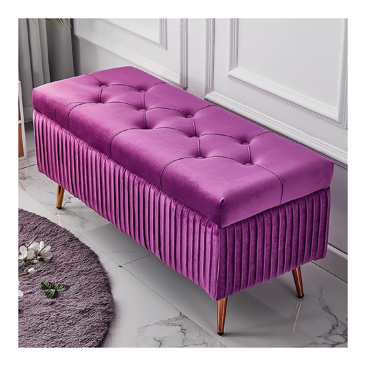 Luxuriose lila Samt Aufbewahrungsbank - Stilvolles & bequemes Schuhregal fur Wohnzimmer & Eingangsbereich Perfekte Fu stutze & Premium Dekor 80 x 40 x 45 cm