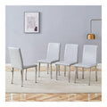 Minimalistische Esszimmerstuhle, 4er Set, Grau-Silber, Heller strukturierter PU-Leder Bezug, Silberfarbene Metallbeine, Fur Esszimmer, Wohnzimmer, 90 cm Hohe, Moderne Einrichtung