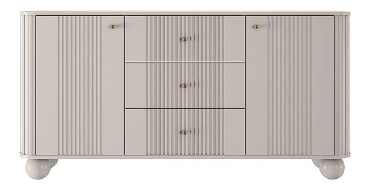 Wohnzimmer Kommode Anrichte mit 160 cm Breite in Kaschmir mit goldfarbenen Griffen & Kugelfu en, 2 Turen & 3 Schubladen modern