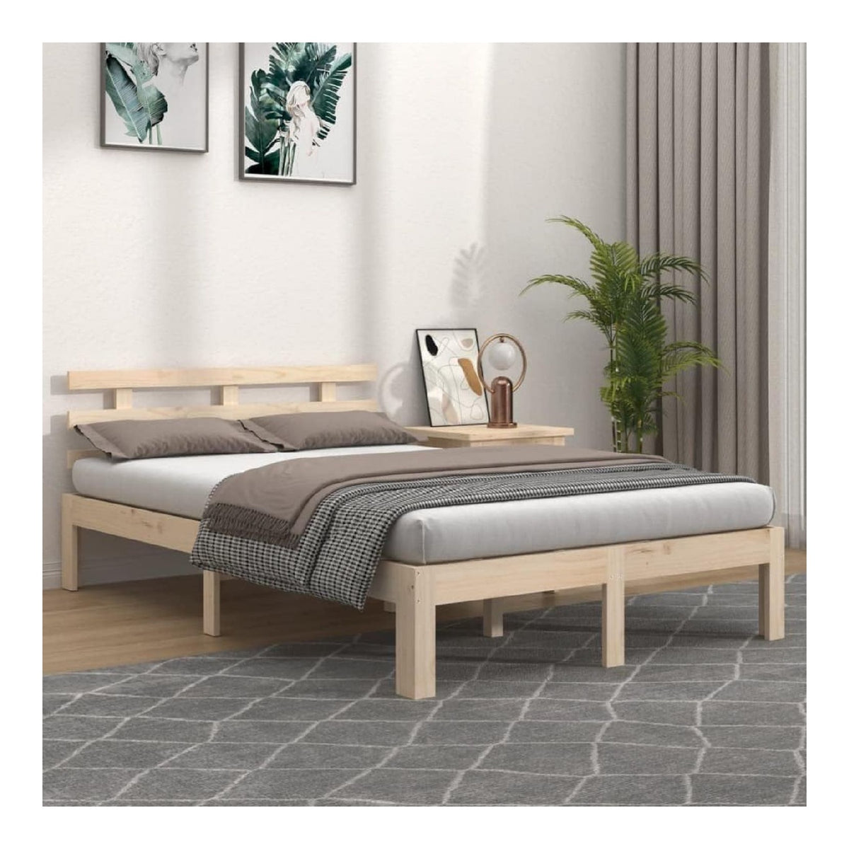Massivholzbett 180x200 cm Kiefernholz, Robustes Bettgestell mit Kopfteil, modernes Schlafzimmermobel, Stabiler Plattformrahmen fur erholsamen Schlaf