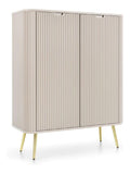 Highboard Anrichte Kommode Schrank 2-turig Kaschmir Cashmere beige mit Rillen gerillt Metallfu en in goldfarben 103x129x39 cm