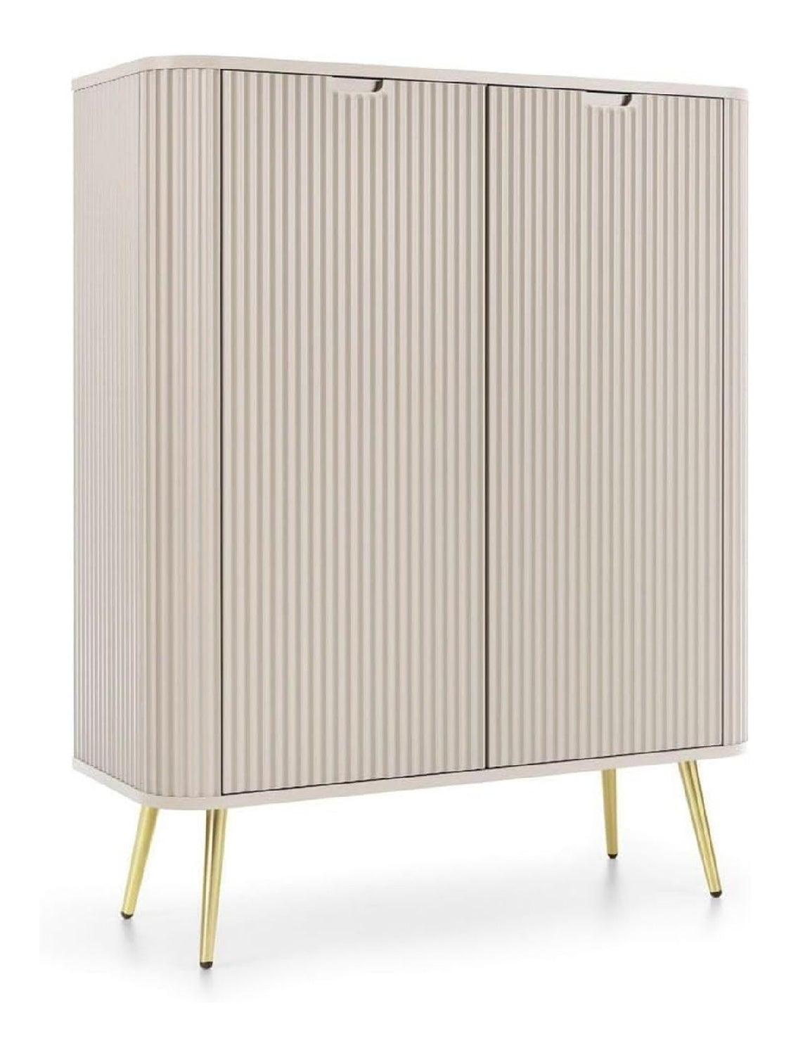 Highboard Anrichte Kommode Schrank 2-turig Kaschmir Cashmere beige mit Rillen gerillt Metallfu en in goldfarben 103x129x39 cm