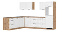 Winkelkuche Kuche Einbaukuche Kuchenzeile L-Form 300/240 cm in wei und Eiche, Arbeitsplatte in Eiche