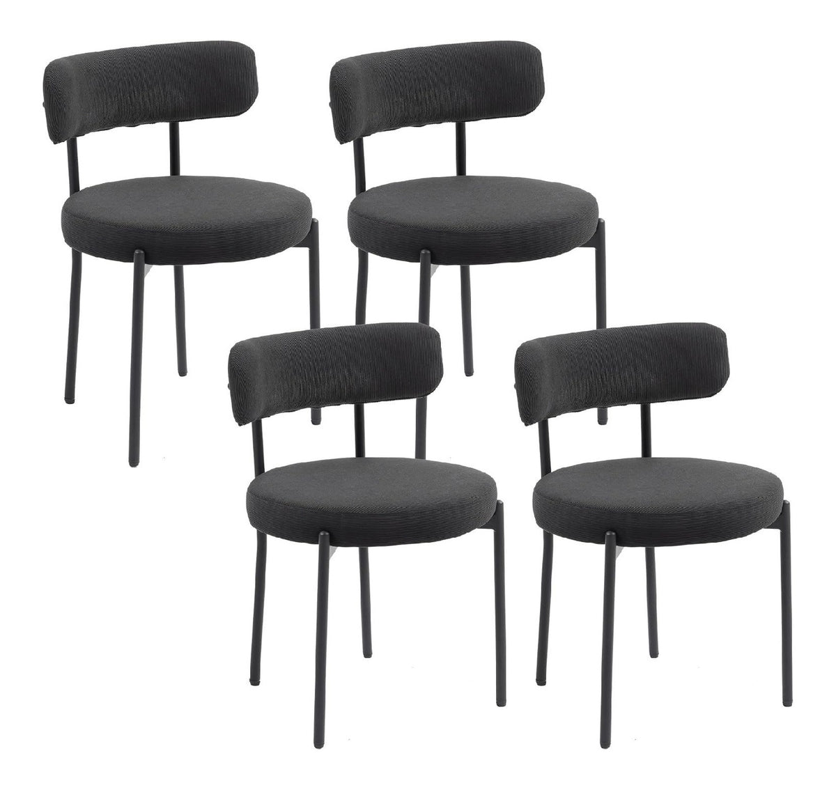 Cordstuhle 4er-Set, rund, modern, geschwungene Rucken, schwarz