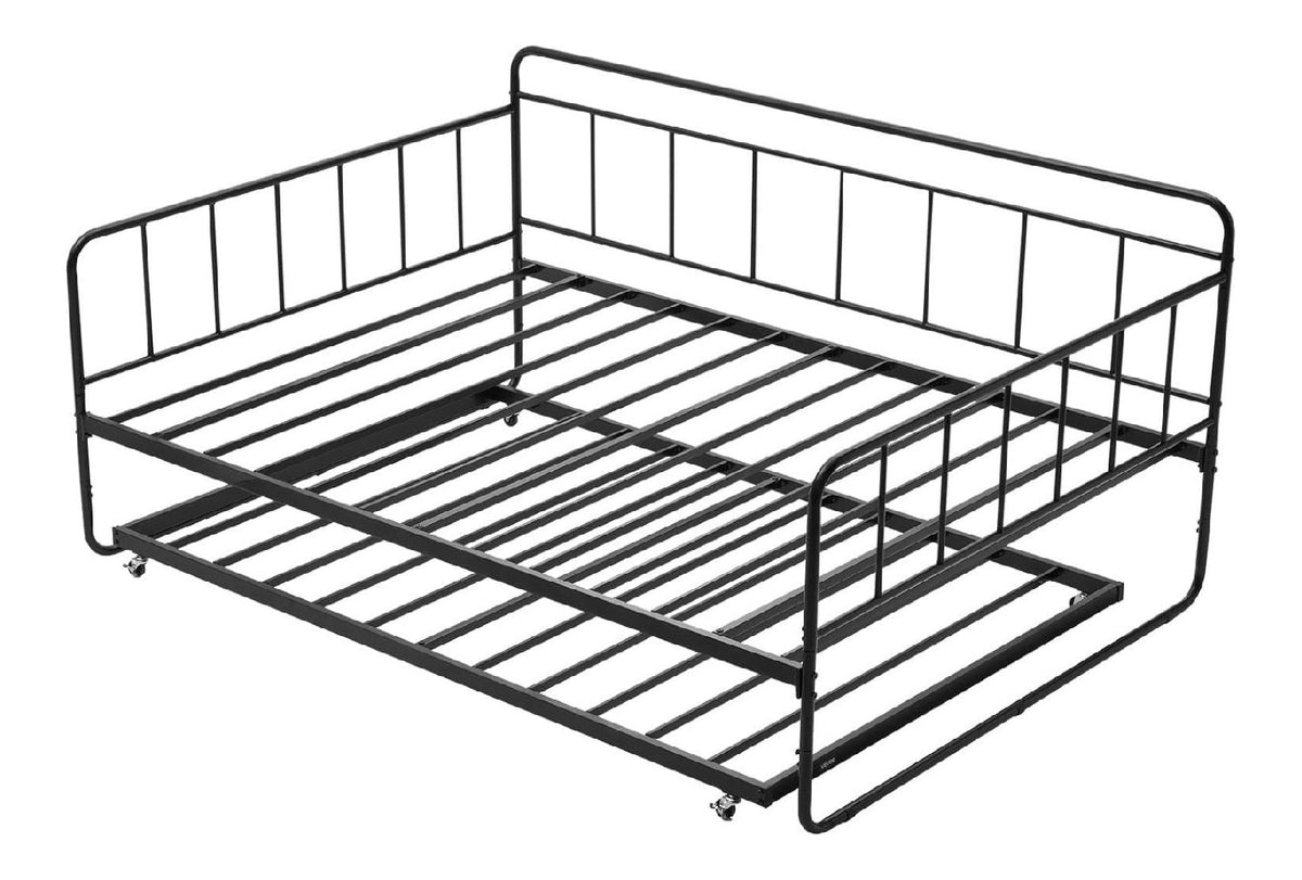 Tagesbettrahmen in voller Gro e, Tagesbett mit Ausziehbett, Plattformbettrahmen Sofabett (181,44 kg Tragkraft) mit Metalllattenunterstutzung fur Wohnzimmer Schlafzimmer Gastezimmer, schwarz