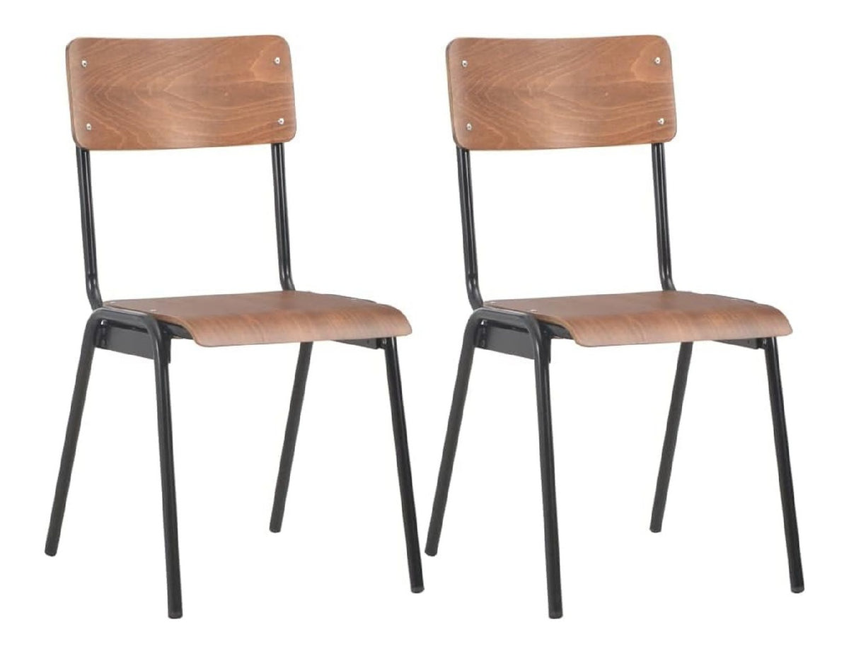 Esszimmerstuhle 2er Set, Braun, Massives Sperrholz & Stahl, Stapelbar, Kuchenstuhle, Modernes Design, fur Esszimmer und Kuche, Max. 110 kg