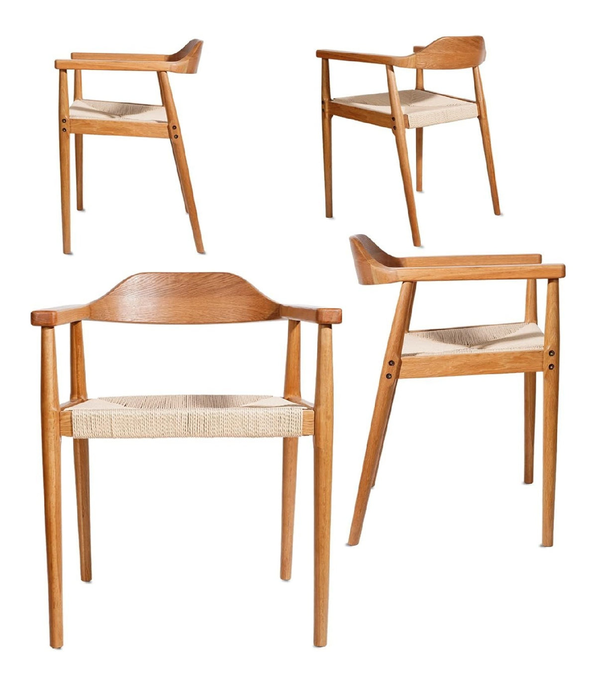 4er Set /6er Set Esszimmerstuhle mit Armlehnen Rattanstuhle aus Massivem Eichenholz und Papierschnur/schwarz und Klarlack/einfache Montage erforderlich (4, Naturbelassen)