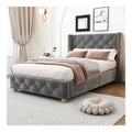 Polsterbett 90x190 cm mit Lattenrost, Knopf-Tufting, Nieten, Samt - Grau (Ohne Matratze)