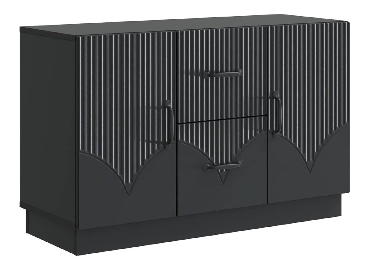 Sideboard Schwarz 89 x 34,5 x 57 cm aus Holzwerkstoff mit 2 Schubladen und 2 Schwenkturen