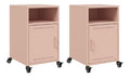 Nachttisch 2er Set Rosa Rollbar, Stahl Beistelltisch 36x39x59 cm