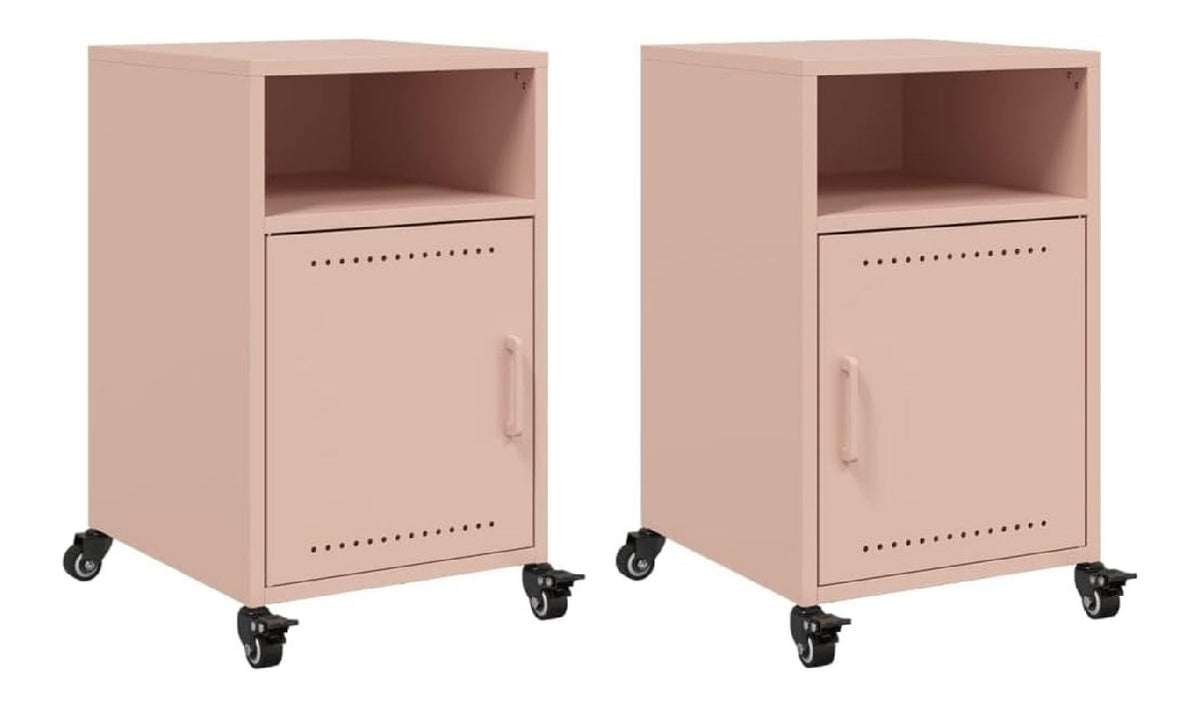 Nachttisch 2er Set Rosa Rollbar, Stahl Beistelltisch 36x39x59 cm
