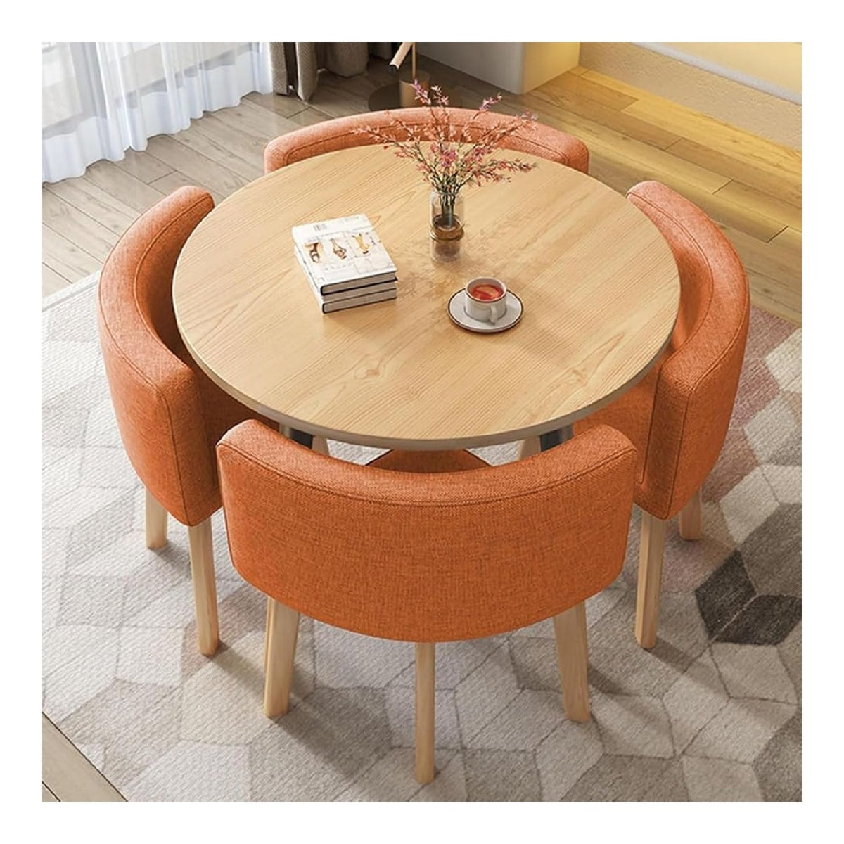 Rundes Esstisch-Set mit 4 Stuhlen, platzsparende Kuchenmobel, weiche Ruckenlehne, ideal fur Esszimmer, Konferenzraume und kleine Raume, 006