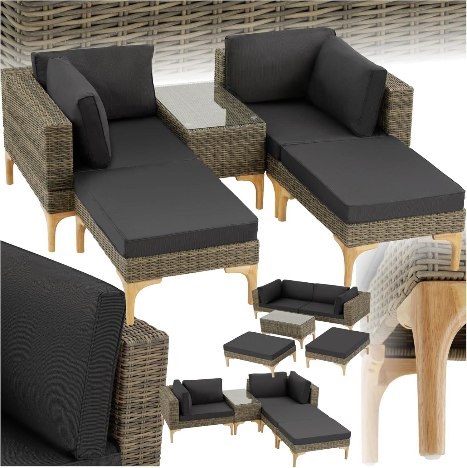 Hochwertige tectake Lounge 5 teiliges Gartenmoebel Sofa Set ausgestattet mit Aluminium Gestell frei kombinierbar mit Ecksessel Hocker Gartenlounge inkl Sitz und Rueckenkissen Natur Variante 469