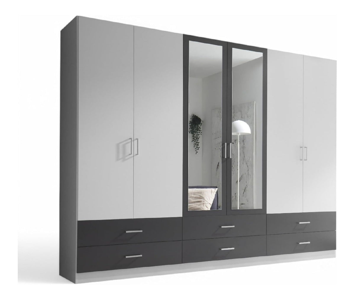 JANNE Kleiderschrank Drehturenschrank Spiegel Wei Graphit 272 x 211 x 55cm
