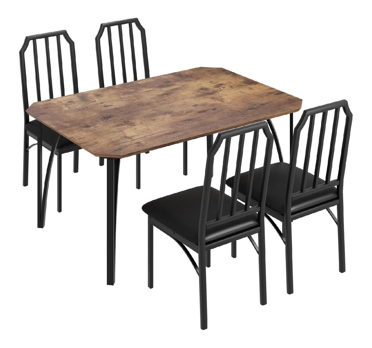 Platzsparendes Esszimmermobel-Set - 5-teiliges Tisch- und Stuhlset fur 4 Personen - klassisch Design, gepolsterte Stuhle, stabil aus Holz & Metall - Ideal fur kleine Wohnungen und Kuchen - Einfache
