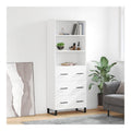 Highboard Weiss 69,5x34x180 cm Holzwerkstoff Schrank mit Tueren Stauraum Sideboard Wohnzimmer Schrank Kombination Metallfuesse Moebel Weiss