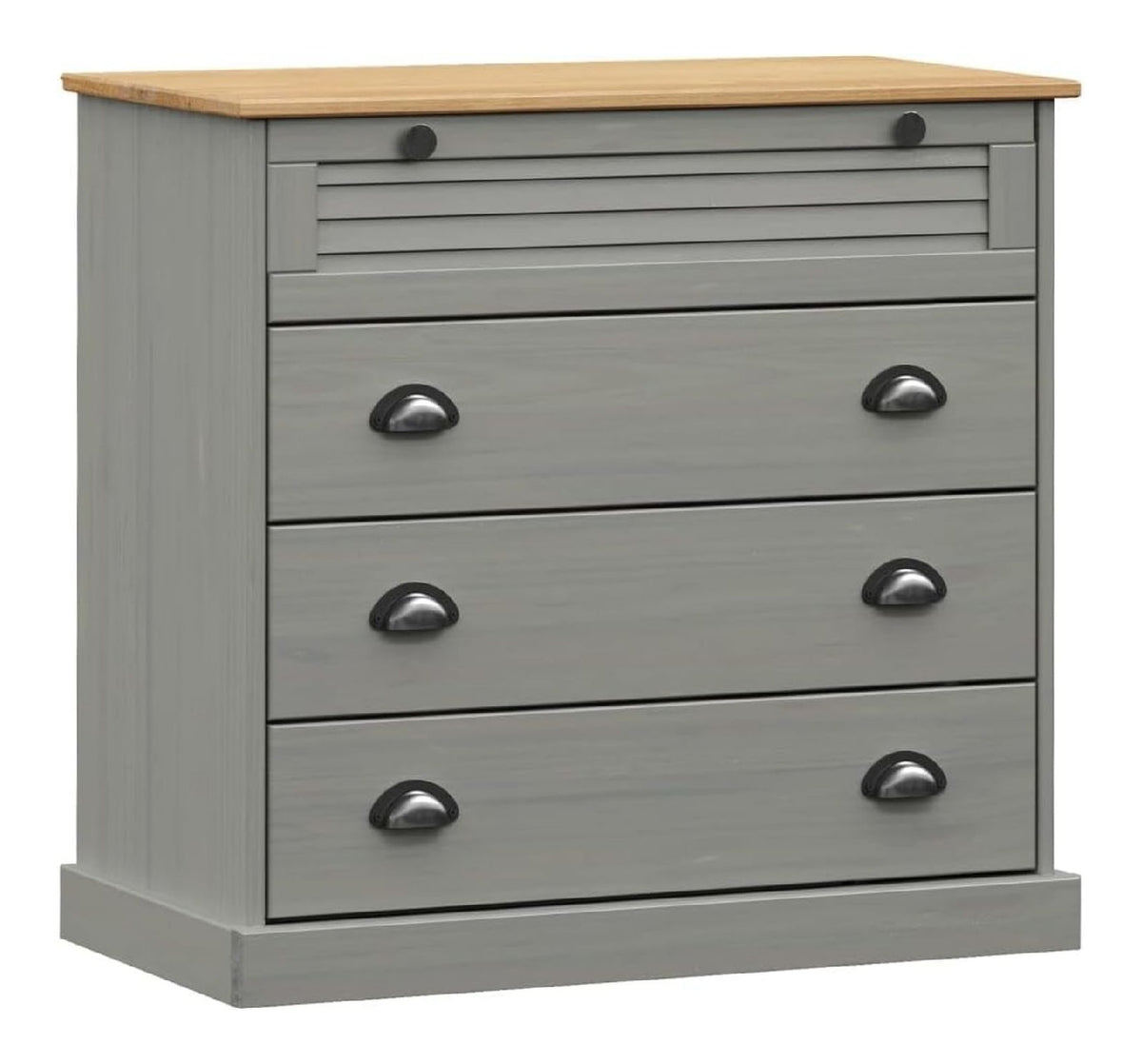 Kommode Schlafzimmer Grau Massivholz Kiefer mit Wachs-Finish 80 x 40 x 76 cm 4 Schubladen mit Jalousie-Design
