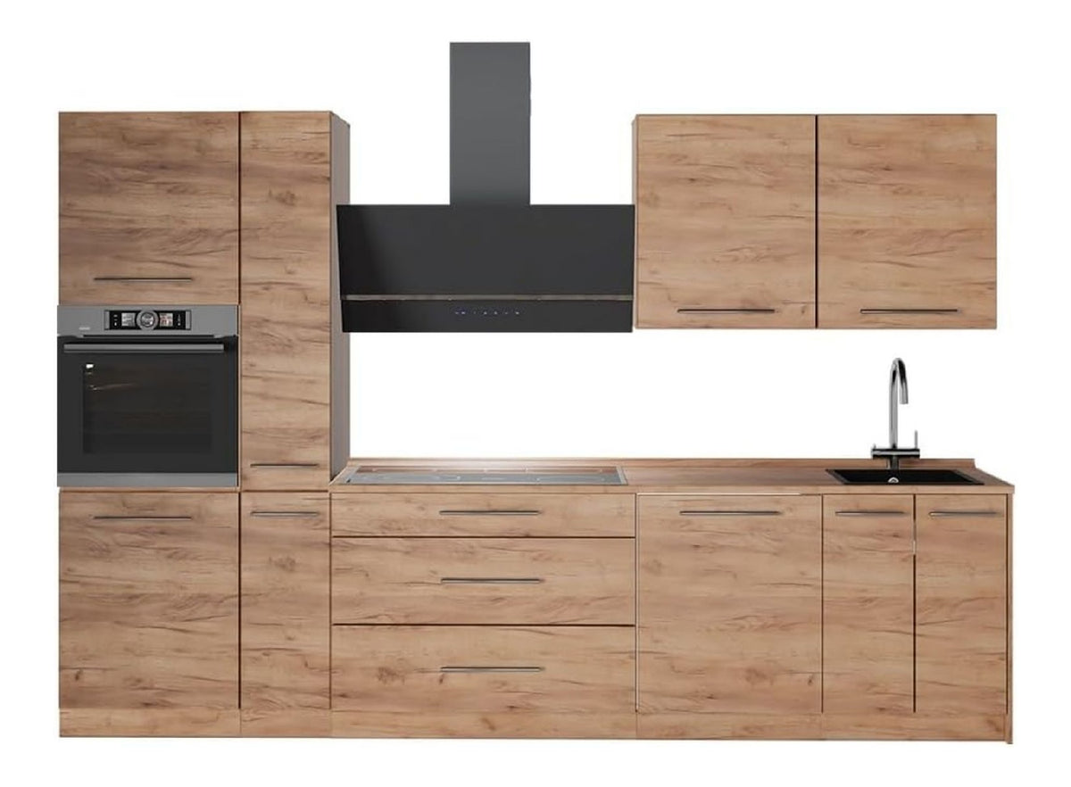 Kuchenzeile Fame-Line, Goldkraft Eiche/Goldkraft Eiche, 310 cm